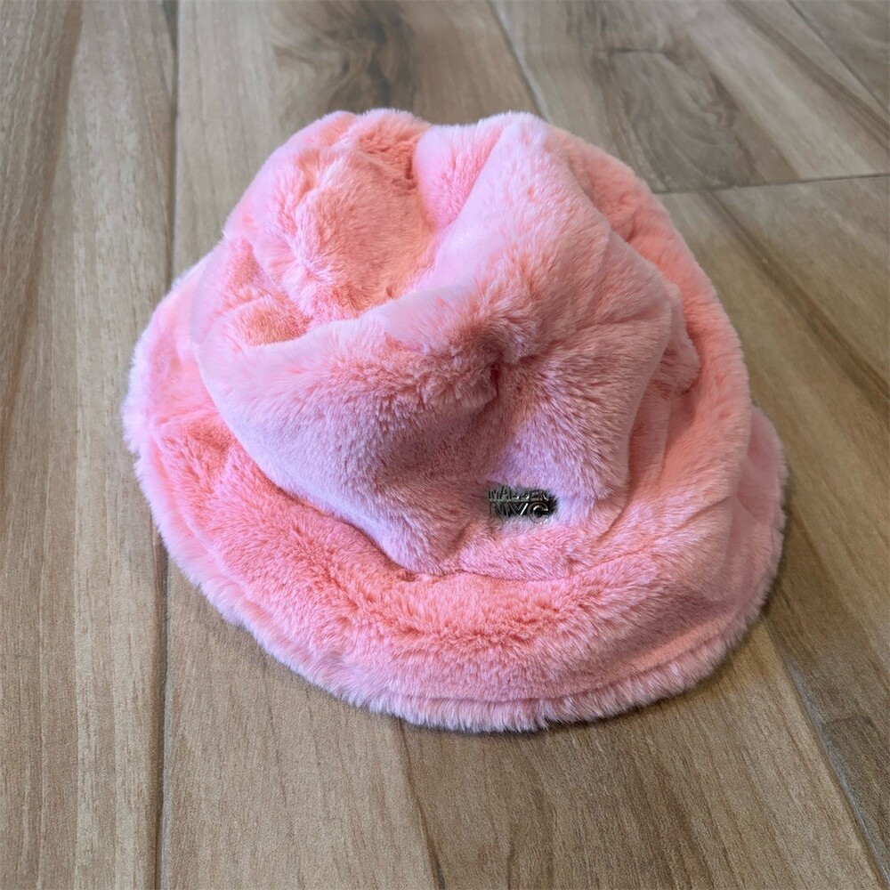 Madden NYC Bucket Hat Womens One Size Pink Plush Fuzzy Lined Festival